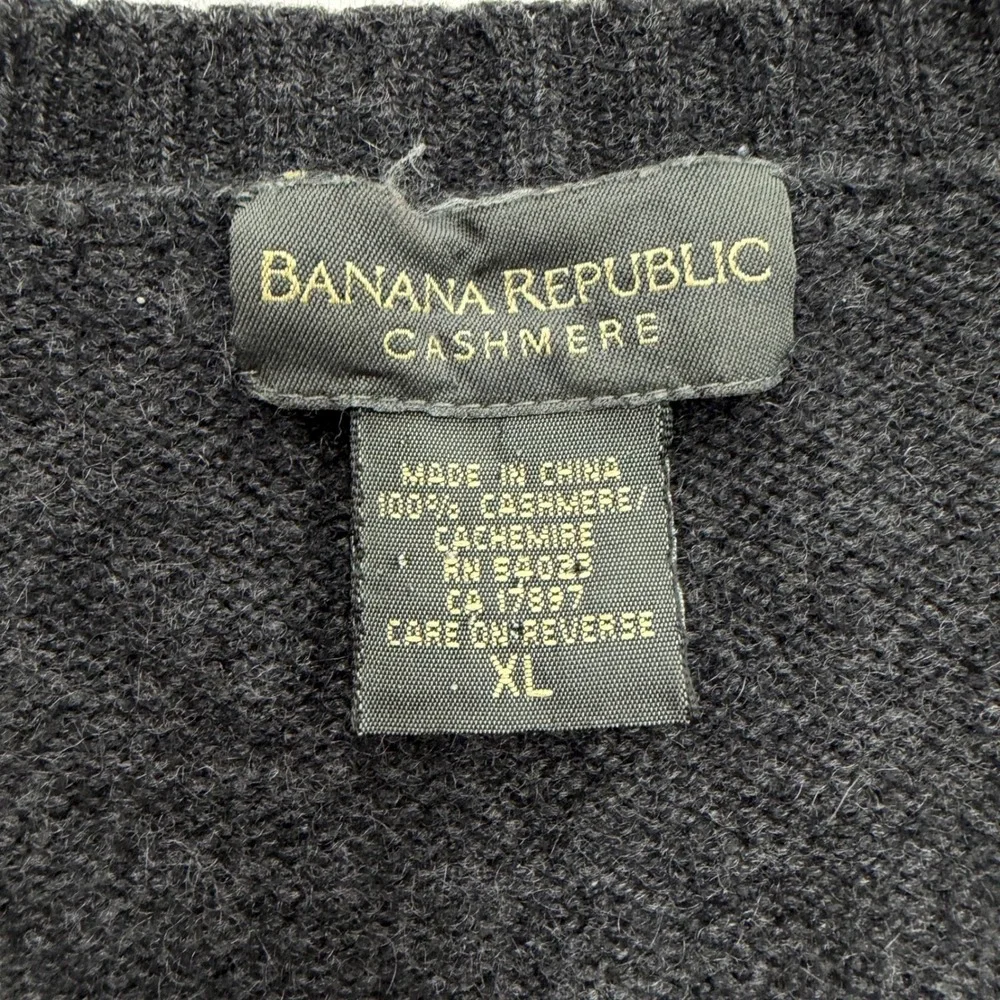 Banana Republic Mens 100% Cashmere V-Neck‎ Sweater Charcoal Gray XL 54023